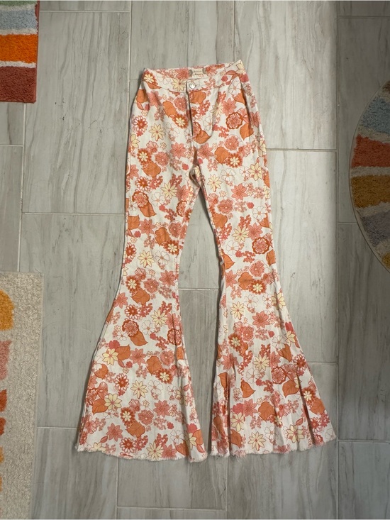 Altar'd State Pants - Altar'd State White Cream Orange Floral Wide Leg Jumpsuit Pants
